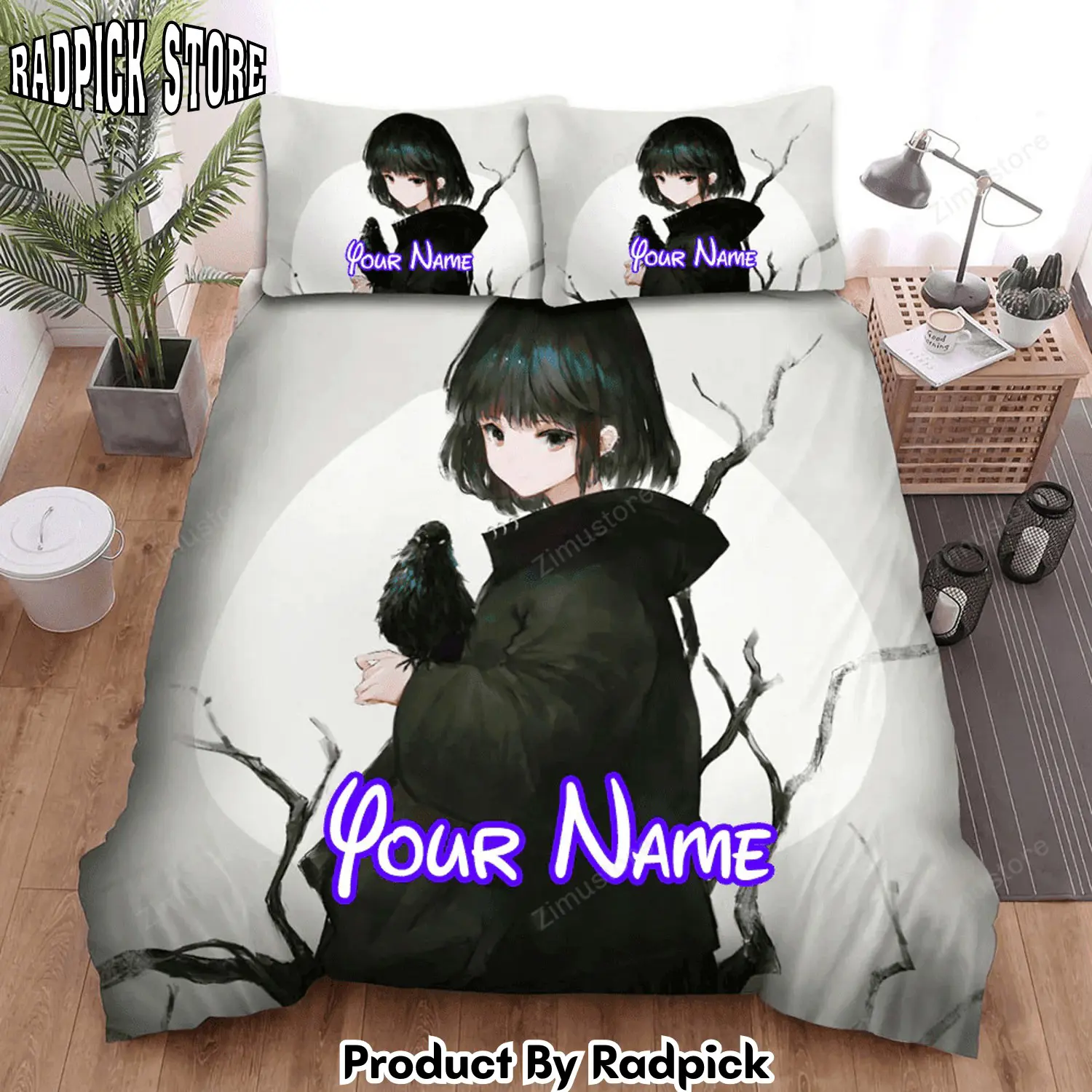 Radpick the crow and the anime girl art bed sheets spread duvet cover personalized name bedding sets rp3271304